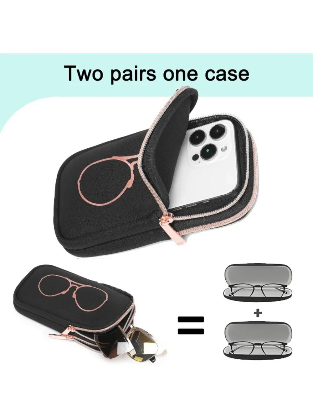 Stylish Double Eyeglass Case | Sunglasses Holder with 2 Compartments for Travel
